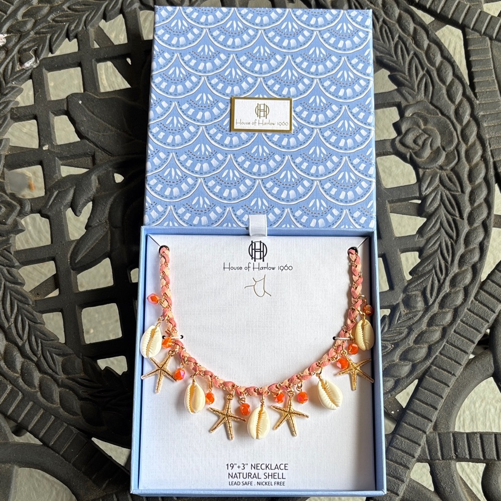 NIB! House of Harlow 1960 Coral and Gold Starfish Necklace